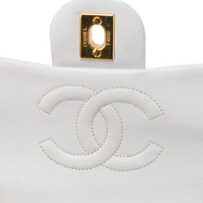 CHANEL Chain Shoulder Bag Mini Matrasse 17cm Lambskin White Single Flap Turnlock Gold-Tone Hardware, Pre-Owned