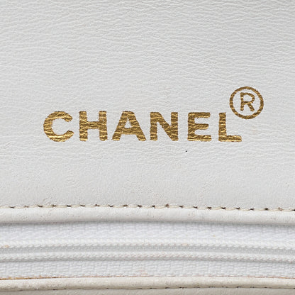 CHANEL Chain Shoulder Bag Mini Matrasse 17cm Lambskin White Single Flap Turnlock Gold-Tone Hardware, Pre-Owned