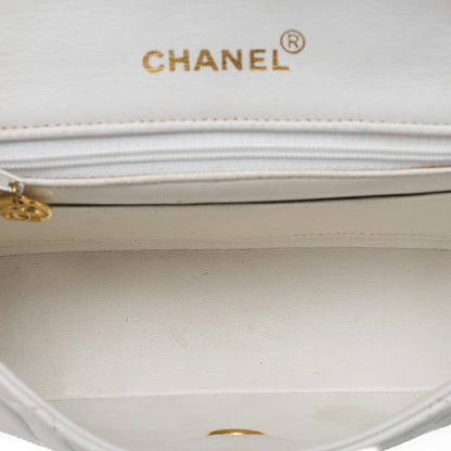 CHANEL Chain Shoulder Bag Mini Matrasse 17cm Lambskin White Single Flap Turnlock Gold-Tone Hardware, Pre-Owned
