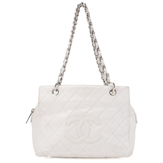 CHANEL Tote Bag Matelasse Lambskin Double Chain Shoulder PTT White Silver-Tone Hardware, Pre-Owned
