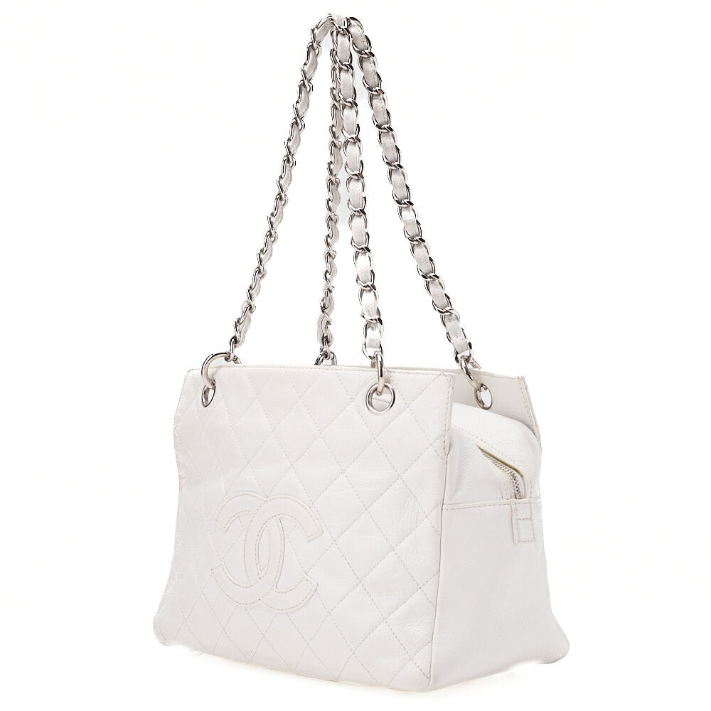 CHANEL Tote Bag Matelasse Lambskin Double Chain Shoulder PTT White Silver-Tone Hardware, Pre-Owned