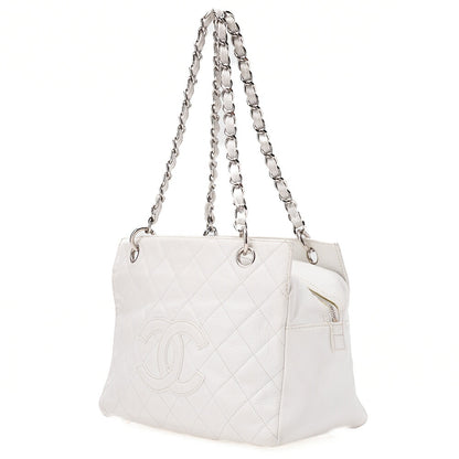 CHANEL Tote Bag Matelasse Lambskin Double Chain Shoulder PTT White Silver-Tone Hardware, Pre-Owned