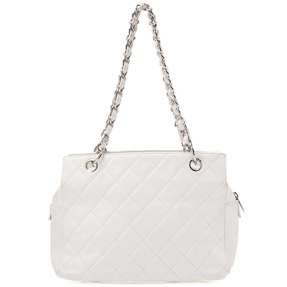 CHANEL Tote Bag Matelasse Lambskin Double Chain Shoulder PTT White Silver-Tone Hardware, Pre-Owned