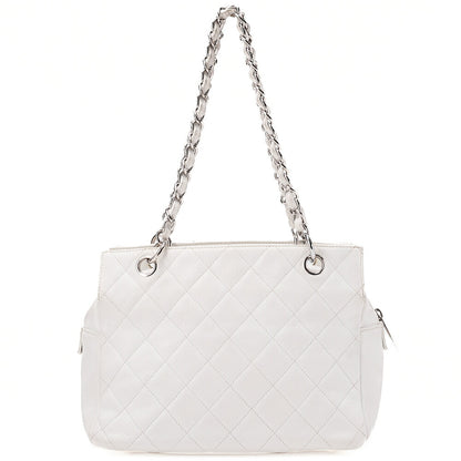 CHANEL Tote Bag Matelasse Lambskin Double Chain Shoulder PTT White Silver-Tone Hardware, Pre-Owned
