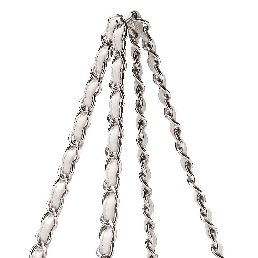 CHANEL Tote Bag Matelasse Lambskin Double Chain Shoulder PTT White Silver-Tone Hardware, Pre-Owned