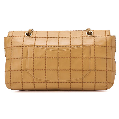 CHANEL Chain Shoulder Bag Chocolate Bar Wild Stitch Lambskin Beige Gold-Tone Hardware, Pre-Owned