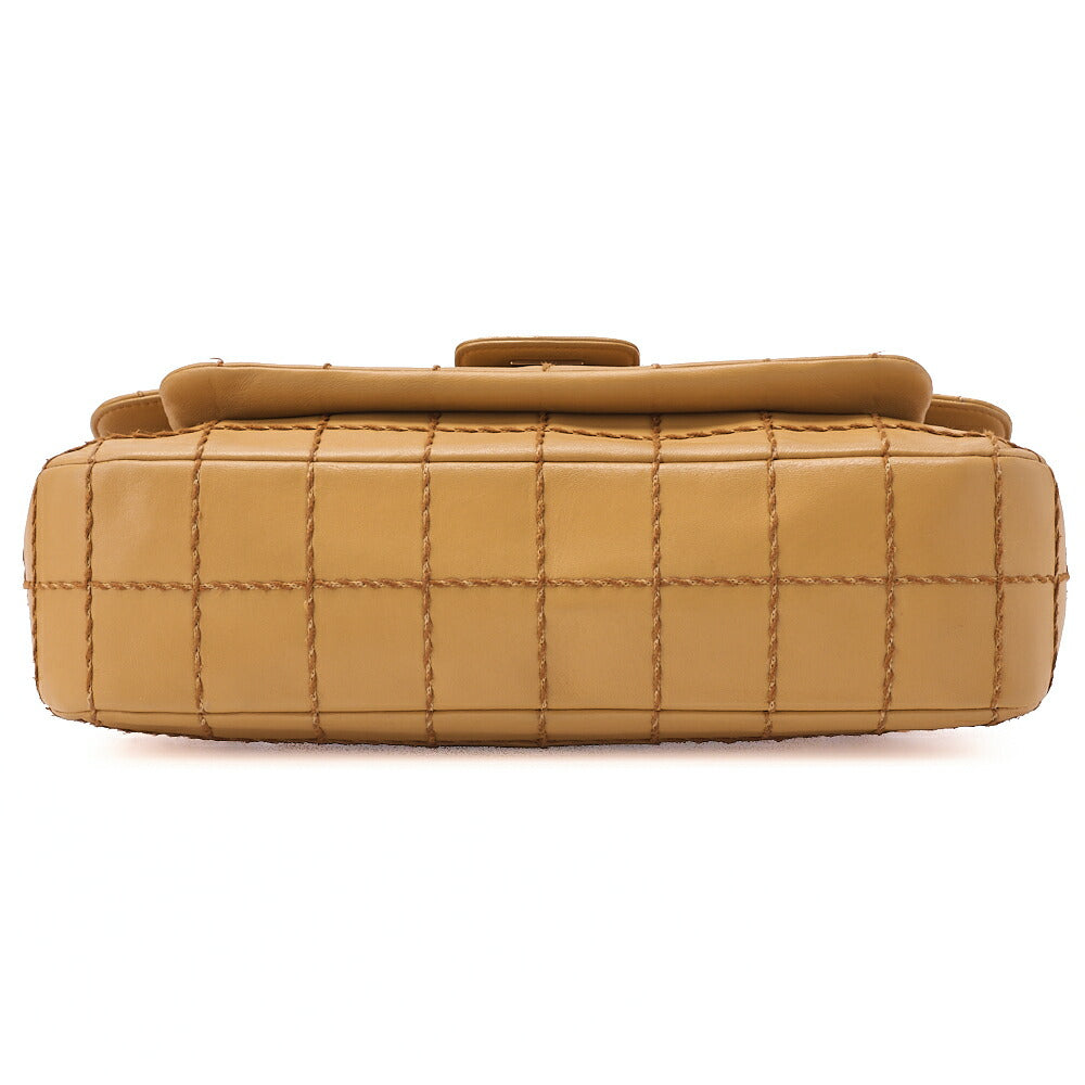 CHANEL Chain Shoulder Bag Chocolate Bar Wild Stitch Lambskin Beige Gold-Tone Hardware, Pre-Owned