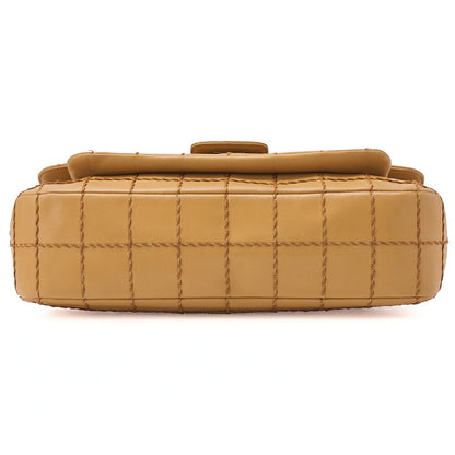 CHANEL Chain Shoulder Bag Chocolate Bar Wild Stitch Lambskin Beige Gold-Tone Hardware, Pre-Owned