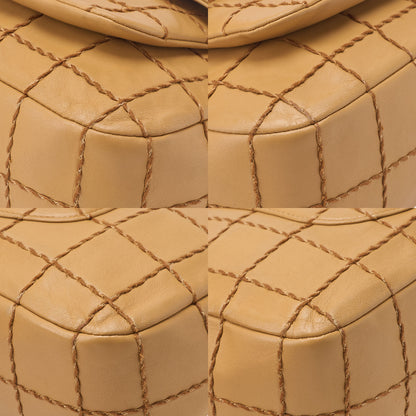 CHANEL Chain Shoulder Bag Chocolate Bar Wild Stitch Lambskin Beige Gold-Tone Hardware, Pre-Owned