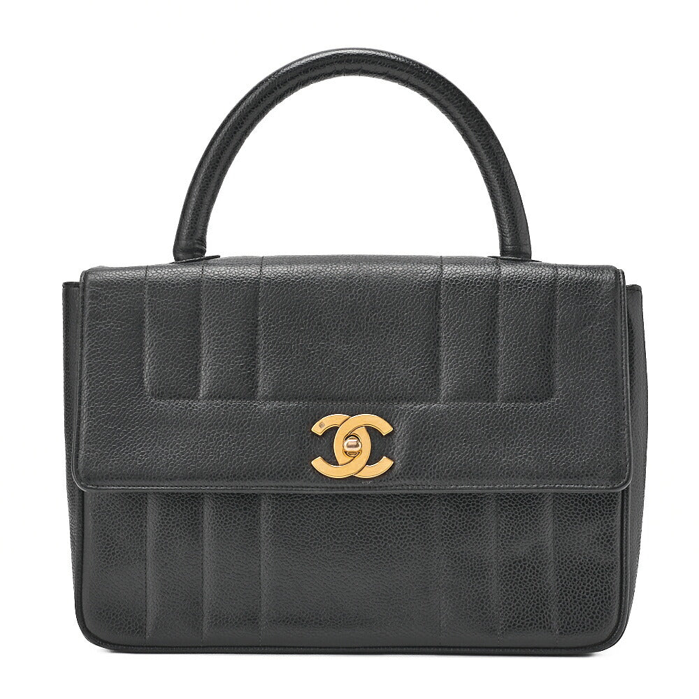 CHANEL Handbag Mademoiselle Turnlock Caviar Skin Black Gold-Tone Hardware, Pre-Owned