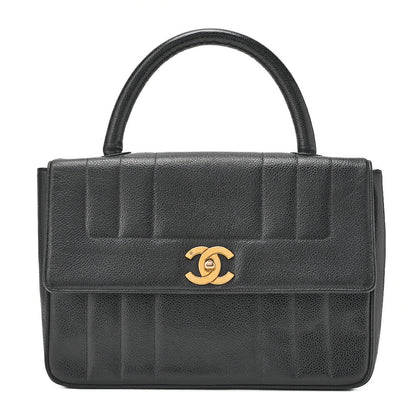 CHANEL Handbag Mademoiselle Turnlock Caviar Skin Black Gold-Tone Hardware, Pre-Owned