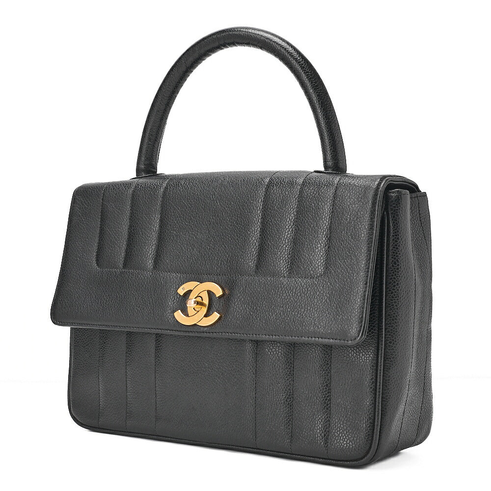 CHANEL Handbag Mademoiselle Turnlock Caviar Skin Black Gold-Tone Hardware, Pre-Owned