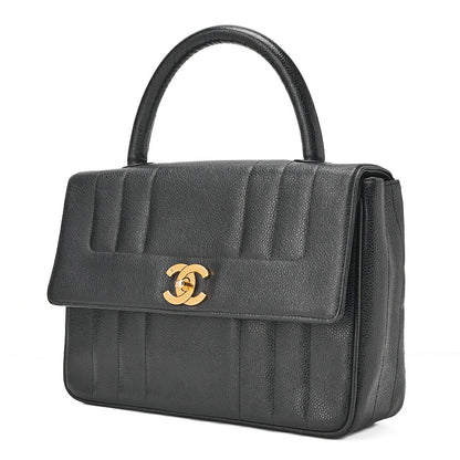 CHANEL Handbag Mademoiselle Turnlock Caviar Skin Black Gold-Tone Hardware, Pre-Owned