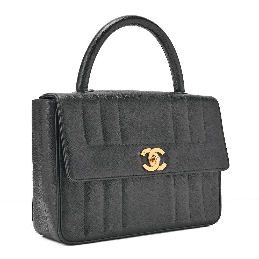 CHANEL Handbag Mademoiselle Turnlock Caviar Skin Black Gold-Tone Hardware, Pre-Owned