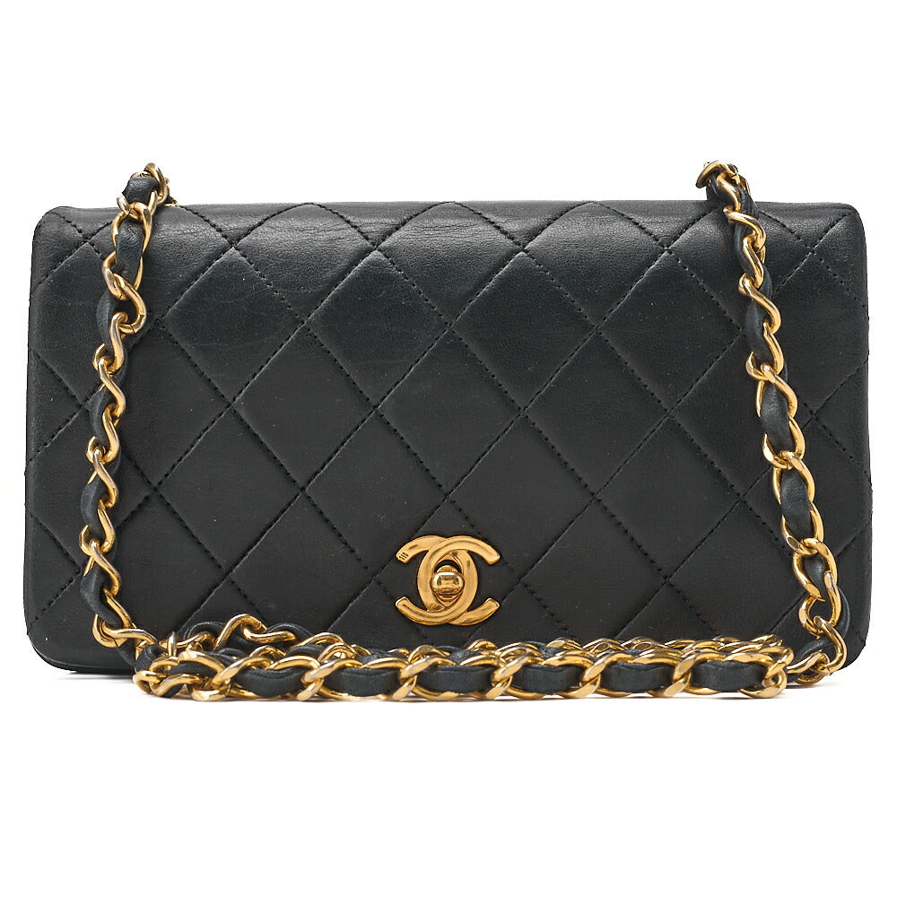 CHANEL Lambskin Matlassse Full Flap 19cm Chain Shoulder Black Gold-Tone Hardware, Pre-Owned