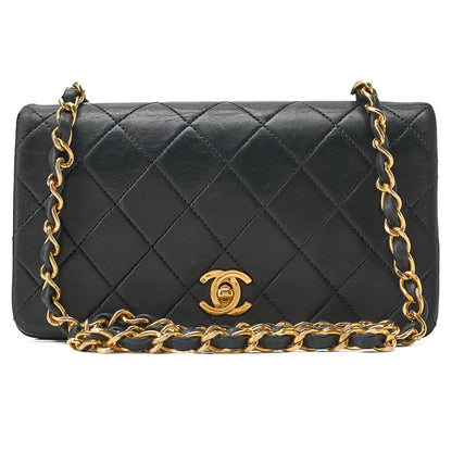 CHANEL Lambskin Matlassse Full Flap 19cm Chain Shoulder Black Gold-Tone Hardware, Pre-Owned