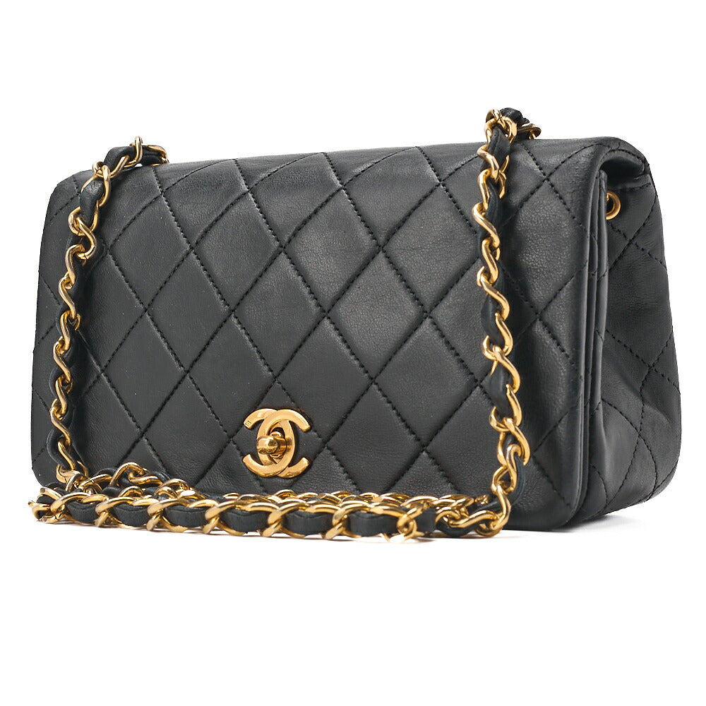 CHANEL Lambskin Matlassse Full Flap 19cm Chain Shoulder Black Gold-Tone Hardware, Pre-Owned
