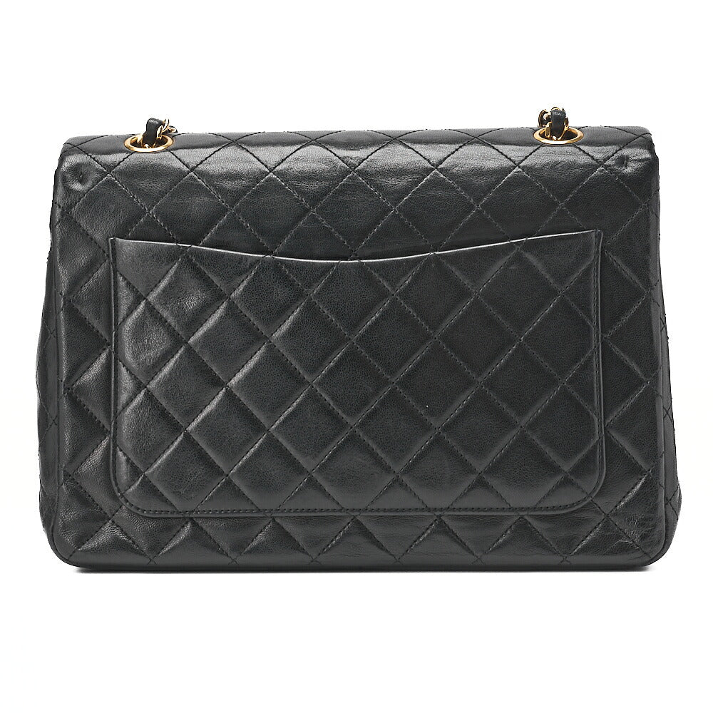 CHANEL Lambskin Matelasse 25cm Double Flap Chain Shoulder Black Gold-Tone Hardware, Pre-Owned