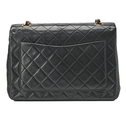 CHANEL Lambskin Matelasse 25cm Double Flap Chain Shoulder Black Gold-Tone Hardware, Pre-Owned