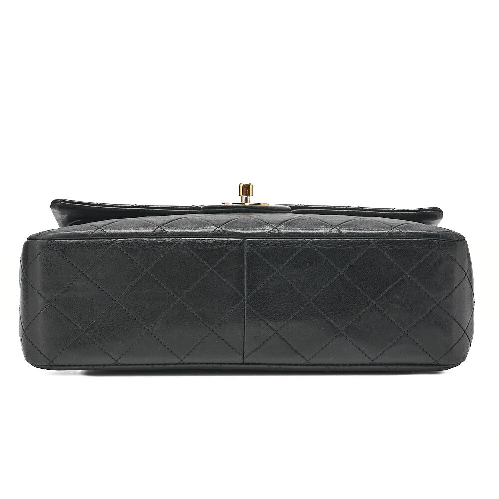 CHANEL Lambskin Matelasse 25cm Double Flap Chain Shoulder Black Gold-Tone Hardware, Pre-Owned