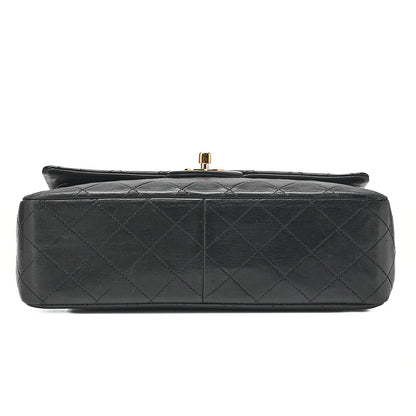 CHANEL Lambskin Matelasse 25cm Double Flap Chain Shoulder Black Gold-Tone Hardware, Pre-Owned
