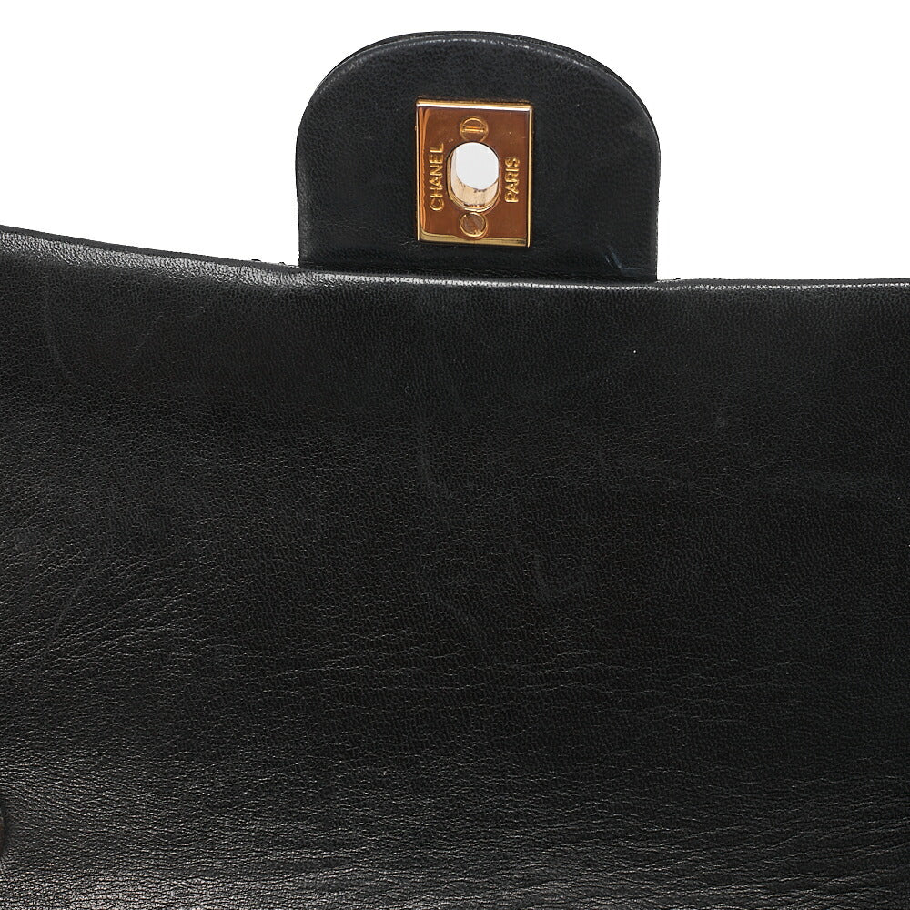 CHANEL Lambskin Matelasse 25cm Double Flap Chain Shoulder Black Gold-Tone Hardware, Pre-Owned