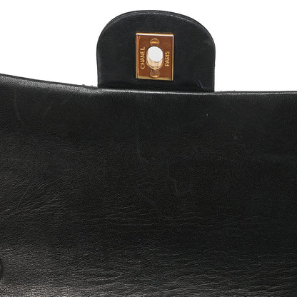 CHANEL Lambskin Matelasse 25cm Double Flap Chain Shoulder Black Gold-Tone Hardware, Pre-Owned