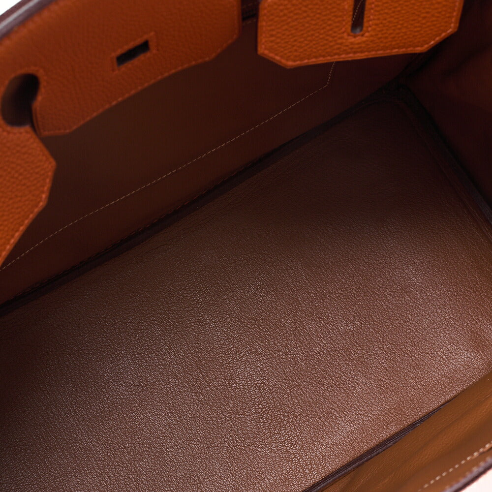 HERMES Birkin 35 Handbag Togo Orange Silver-Tone Hardware, Pre-Owned