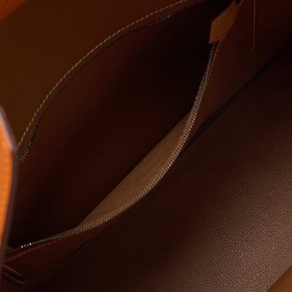 HERMES Birkin 35 Handbag Togo Orange Silver-Tone Hardware, Pre-Owned