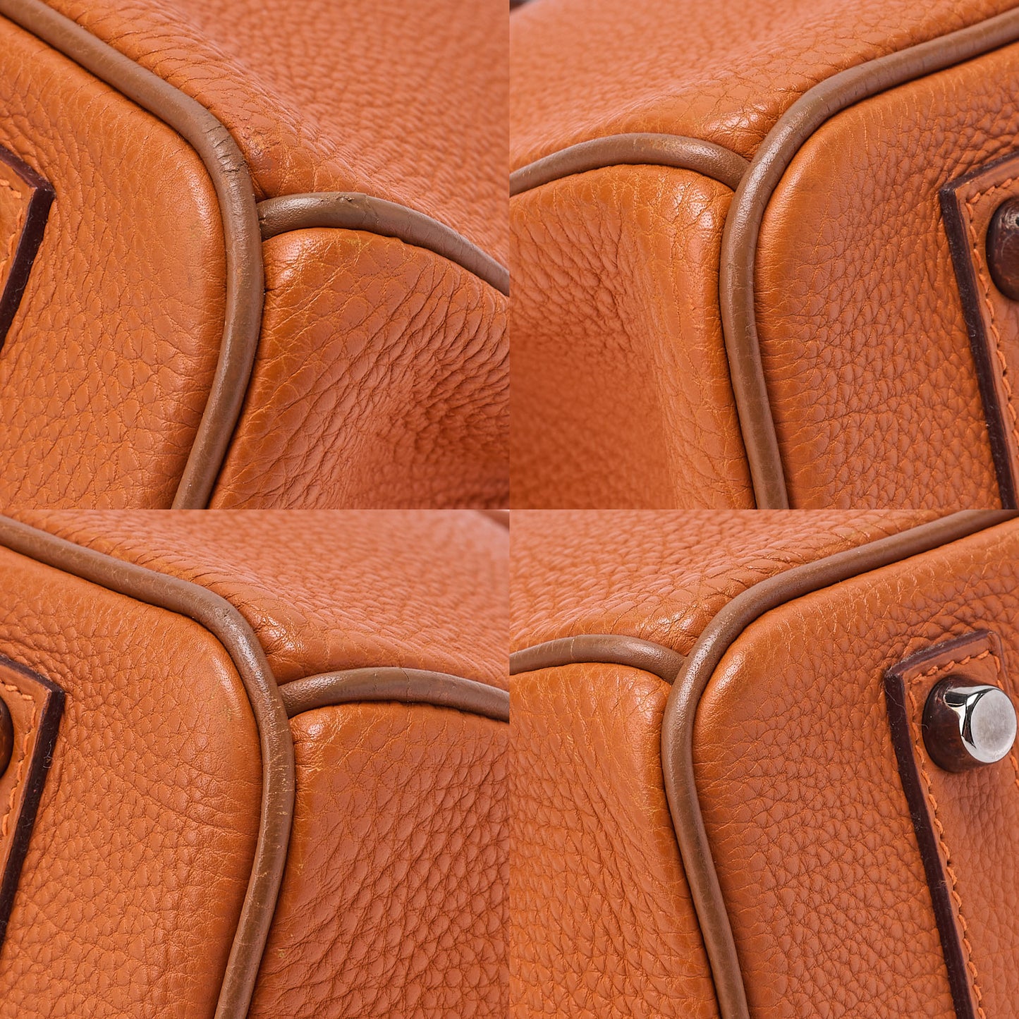 HERMES Birkin 35 Handbag Togo Orange Silver-Tone Hardware, Pre-Owned