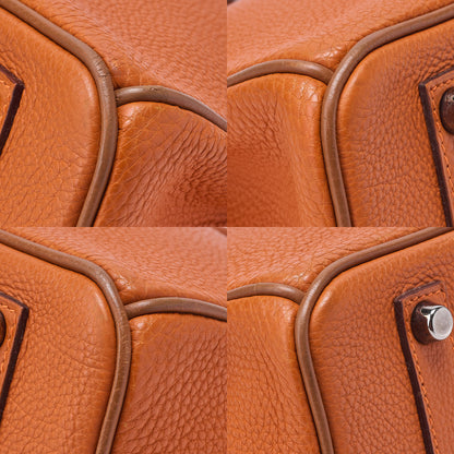 HERMES Birkin 35 Handbag Togo Orange Silver-Tone Hardware, Pre-Owned