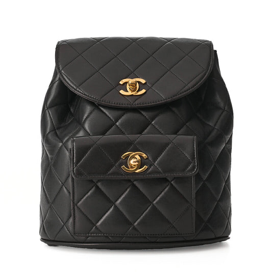 CHANEL Matelasse W Turnlock Chain Backpack Lambskin Black Gold-Tone Hardware, Pre-Owned