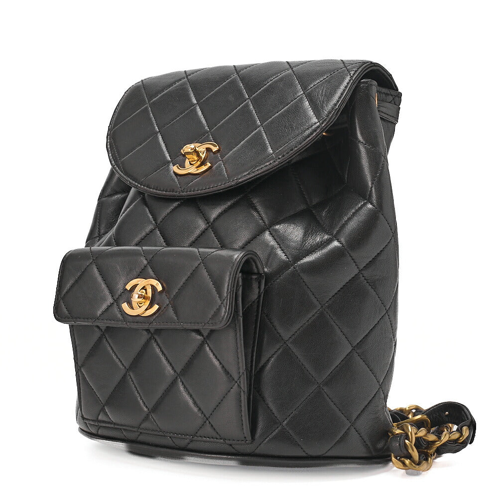 CHANEL Matelasse W Turnlock Chain Backpack Lambskin Black Gold-Tone Hardware, Pre-Owned