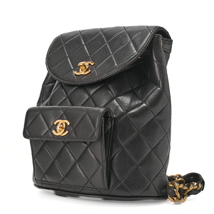 CHANEL Matelasse W Turnlock Chain Backpack Lambskin Black Gold-Tone Hardware, Pre-Owned