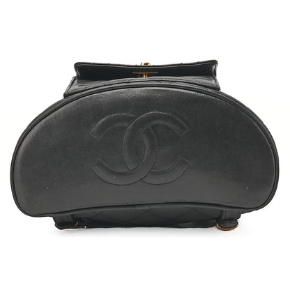 CHANEL Matelasse W Turnlock Chain Backpack Lambskin Black Gold-Tone Hardware, Pre-Owned