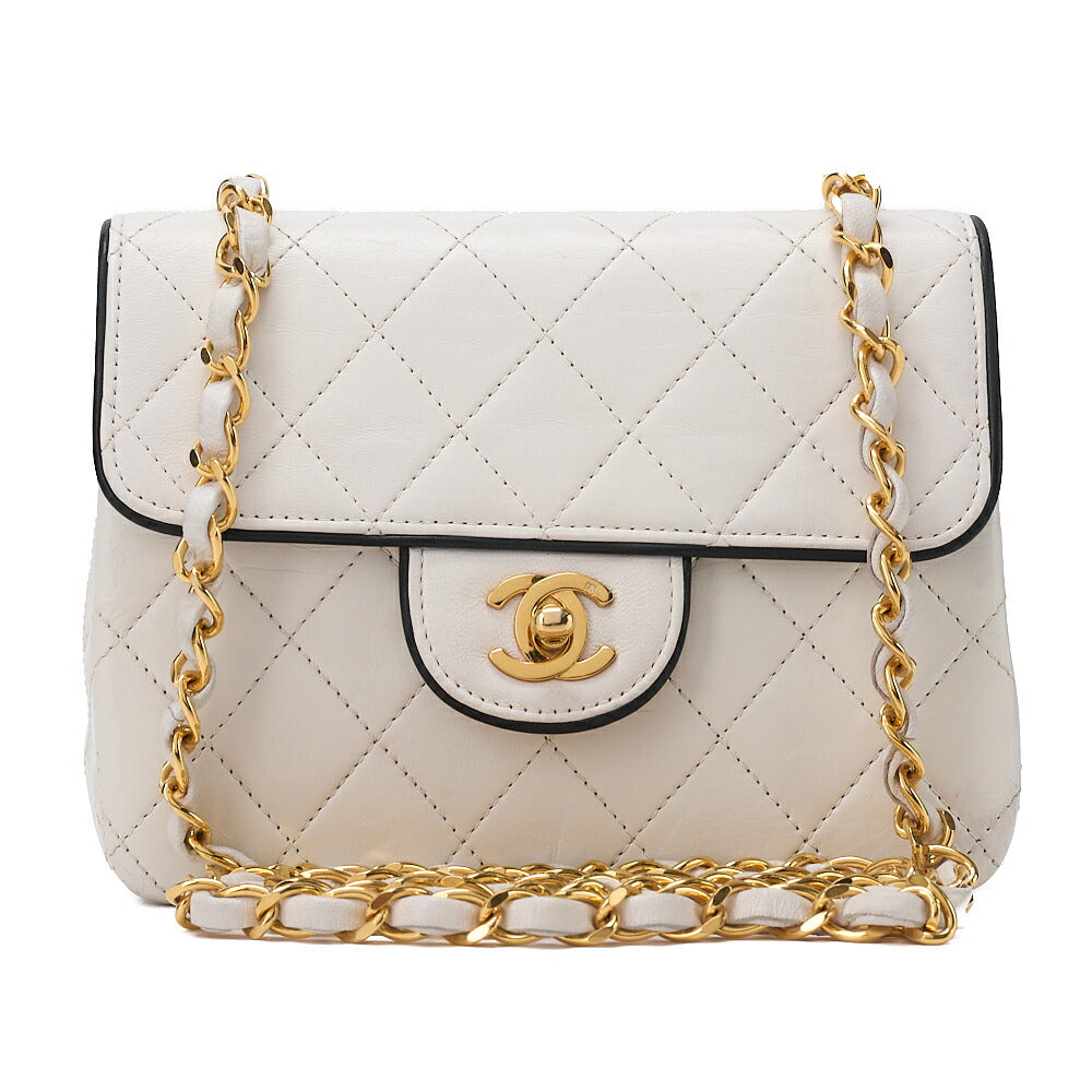 CHANEL Chain Shoulder Bag Mini Matrasse 17cm Bicolor Lambskin White x Black Gold-Tone Hardware, Pre-Owned