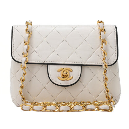 CHANEL Chain Shoulder Bag Mini Matrasse 17cm Bicolor Lambskin White x Black Gold-Tone Hardware, Pre-Owned