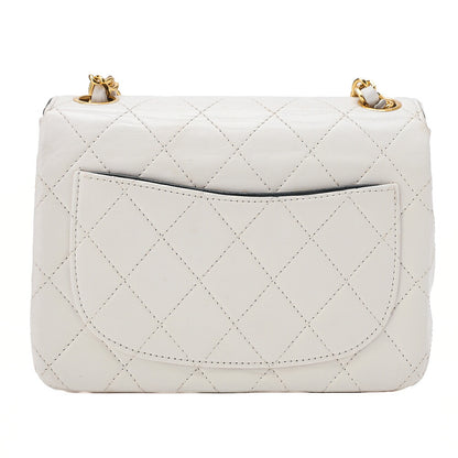 CHANEL Chain Shoulder Bag Mini Matrasse 17cm Bicolor Lambskin White x Black Gold-Tone Hardware, Pre-Owned