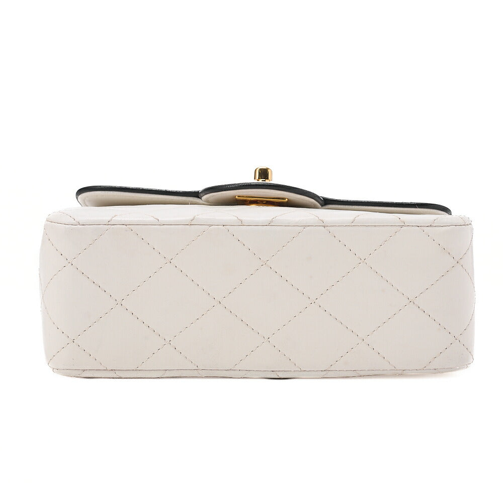 CHANEL Chain Shoulder Bag Mini Matrasse 17cm Bicolor Lambskin White x Black Gold-Tone Hardware, Pre-Owned