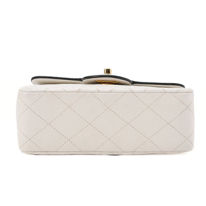 CHANEL Chain Shoulder Bag Mini Matrasse 17cm Bicolor Lambskin White x Black Gold-Tone Hardware, Pre-Owned