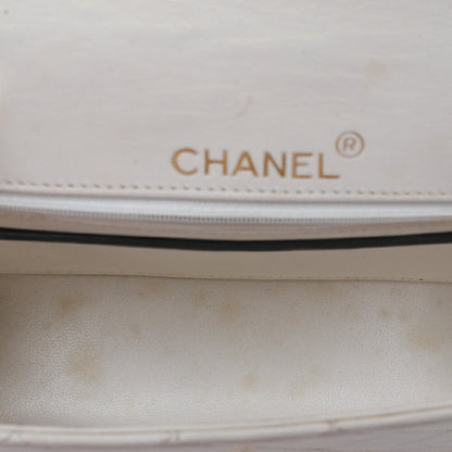 CHANEL Chain Shoulder Bag Mini Matrasse 17cm Bicolor Lambskin White x Black Gold-Tone Hardware, Pre-Owned