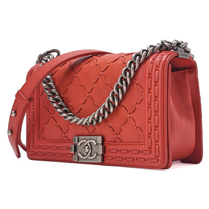 CHANEL Boy Chanel Matelasse Chain Shoulder Caviar Skin Orange Silver-Tone Hardware, Pre-Owned