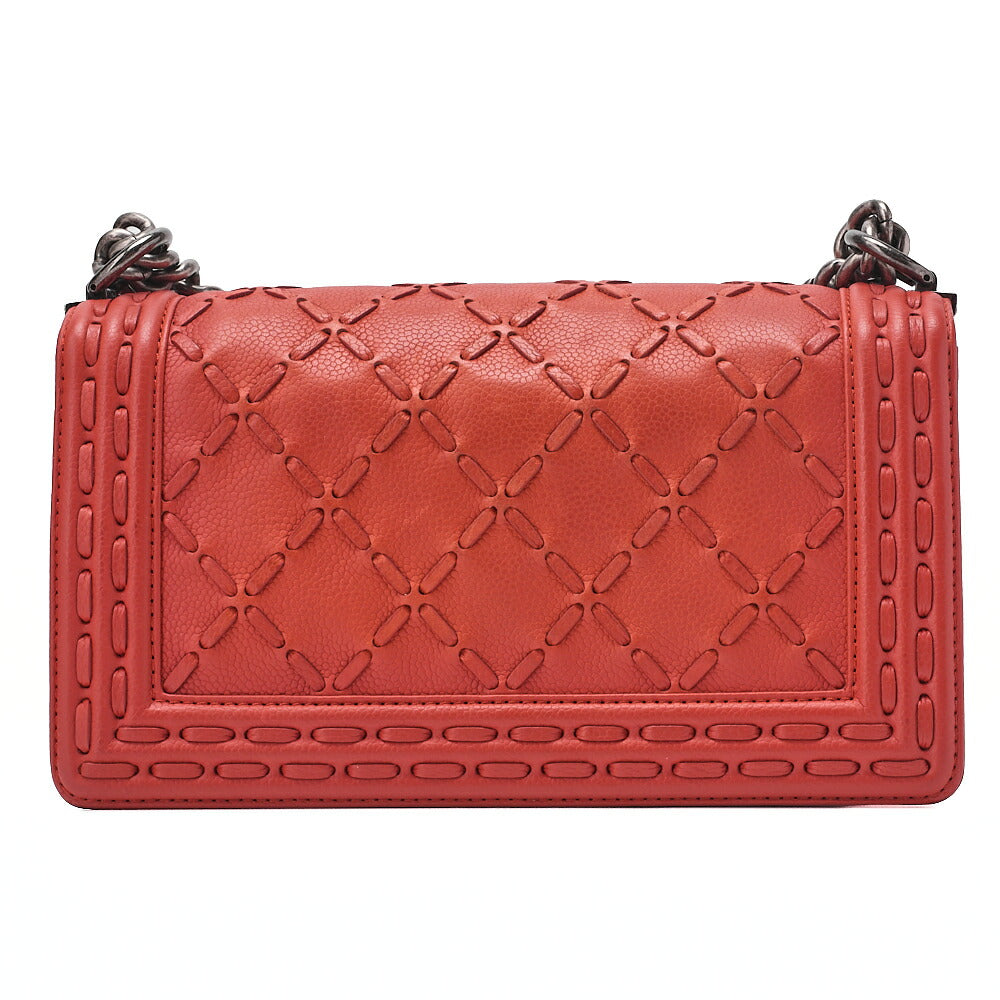 CHANEL Boy Chanel Matelasse Chain Shoulder Caviar Skin Orange Silver-Tone Hardware, Pre-Owned