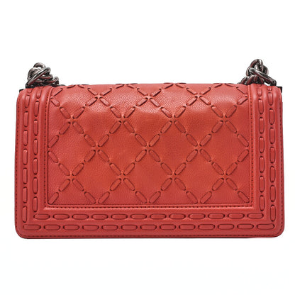 CHANEL Boy Chanel Matelasse Chain Shoulder Caviar Skin Orange Silver-Tone Hardware, Pre-Owned