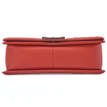 CHANEL Boy Chanel Matelasse Chain Shoulder Caviar Skin Orange Silver-Tone Hardware, Pre-Owned