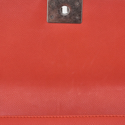 CHANEL Boy Chanel Matelasse Chain Shoulder Caviar Skin Orange Silver-Tone Hardware, Pre-Owned