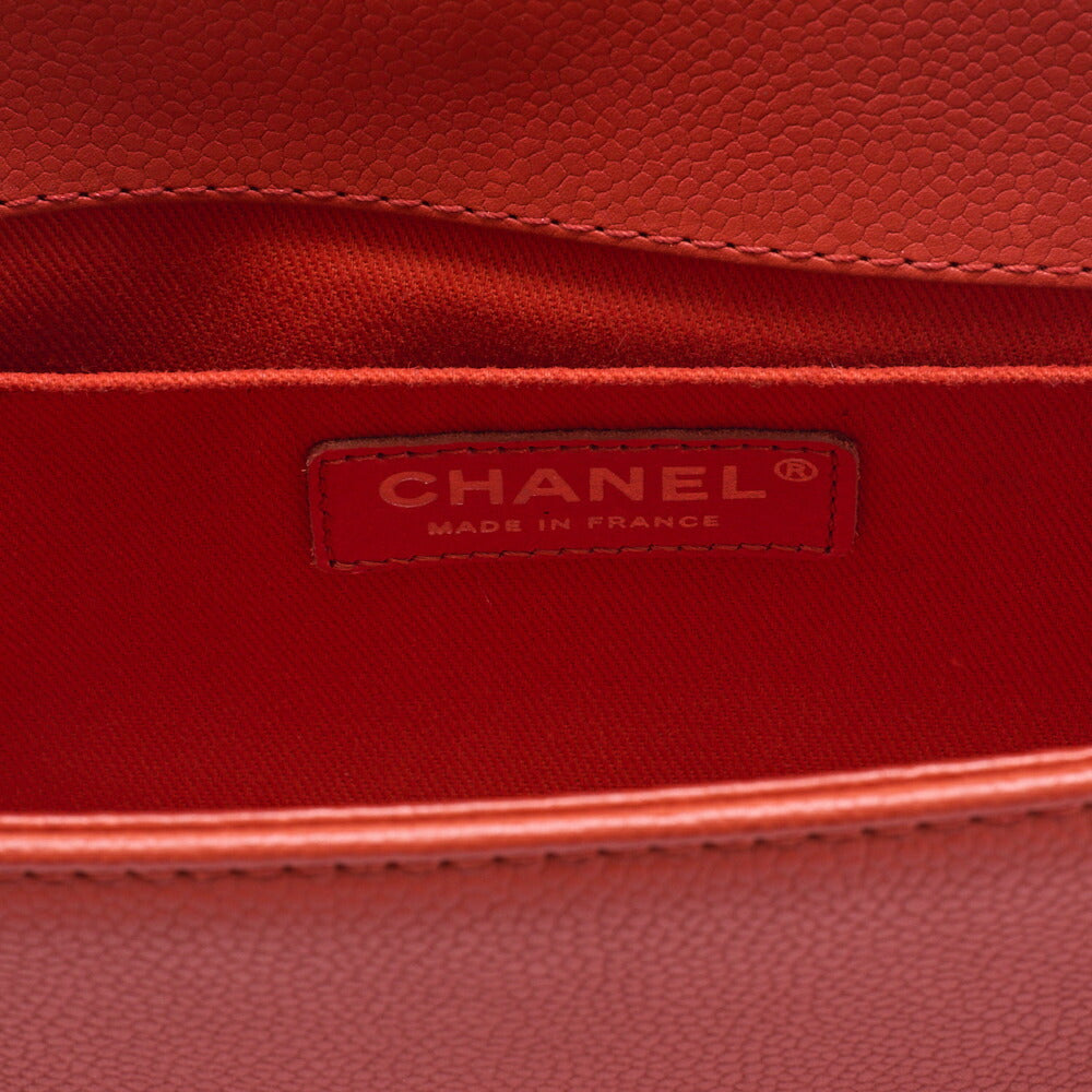 CHANEL Boy Chanel Matelasse Chain Shoulder Caviar Skin Orange Silver-Tone Hardware, Pre-Owned