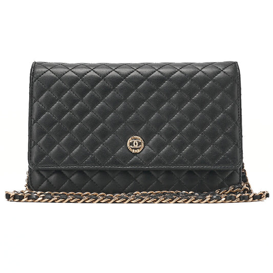 CHANEL Matrasse Chain Wallet Lambskin Black Gold-Tone Hardware, Pre-Owned
