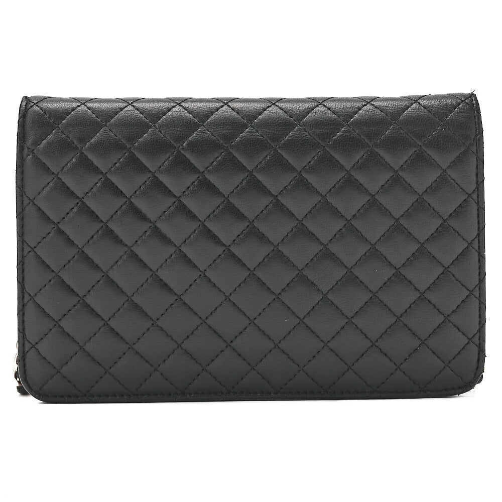 CHANEL Matrasse Chain Wallet Lambskin Black Gold-Tone Hardware, Pre-Owned