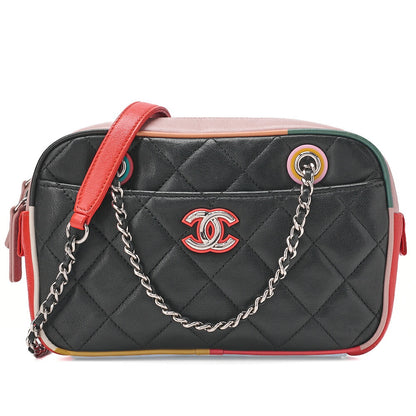 CHANEL Chain Shoulder Bag Matelasse Camera Type Lambskin Bicolor Silver-Tone Hardware, Pre-Owned